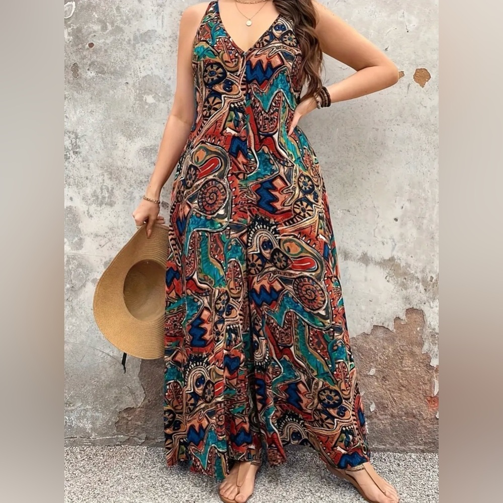 Multicolor Wide Leg JumpsuitLightweight Breathable Material New Boutique - Picture 3 of 5